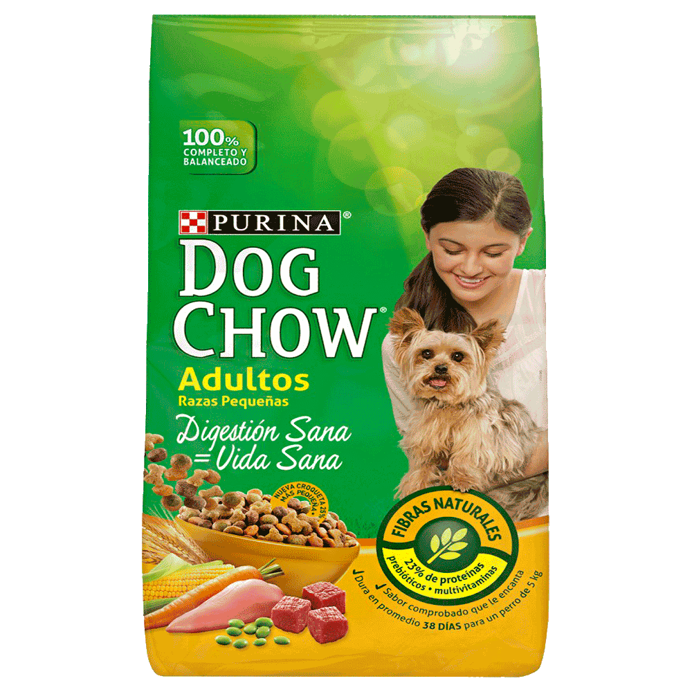 Bolsa verde con detalles amarillos de Dog Chow Adulto Raza Pequeña