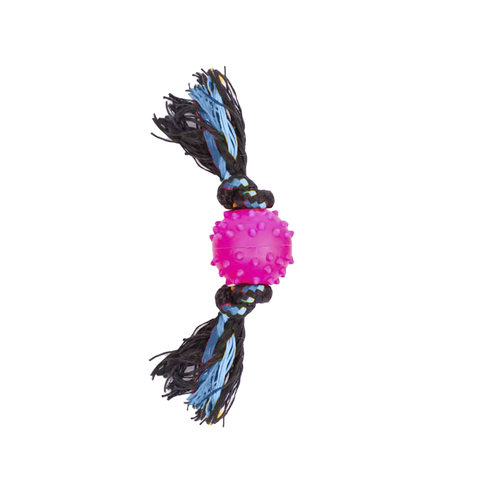 Imagen de Pelota Mini con Textura y Soga en color rosa neón para perros cachorros minis y pequeños