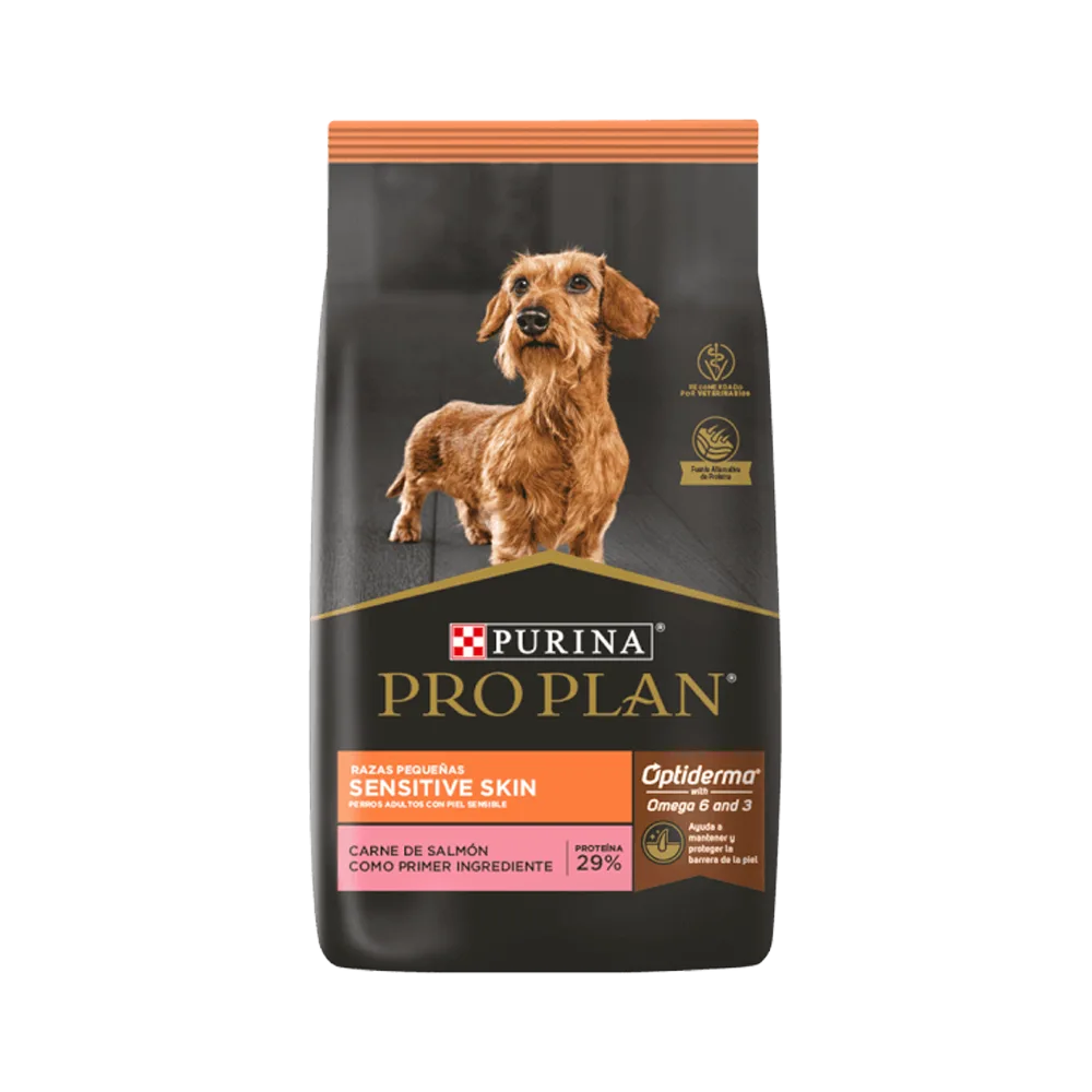 Bolsa negra de alimento para perro Purina Pro Plan Perro Piel Sensible Raza Pequeña